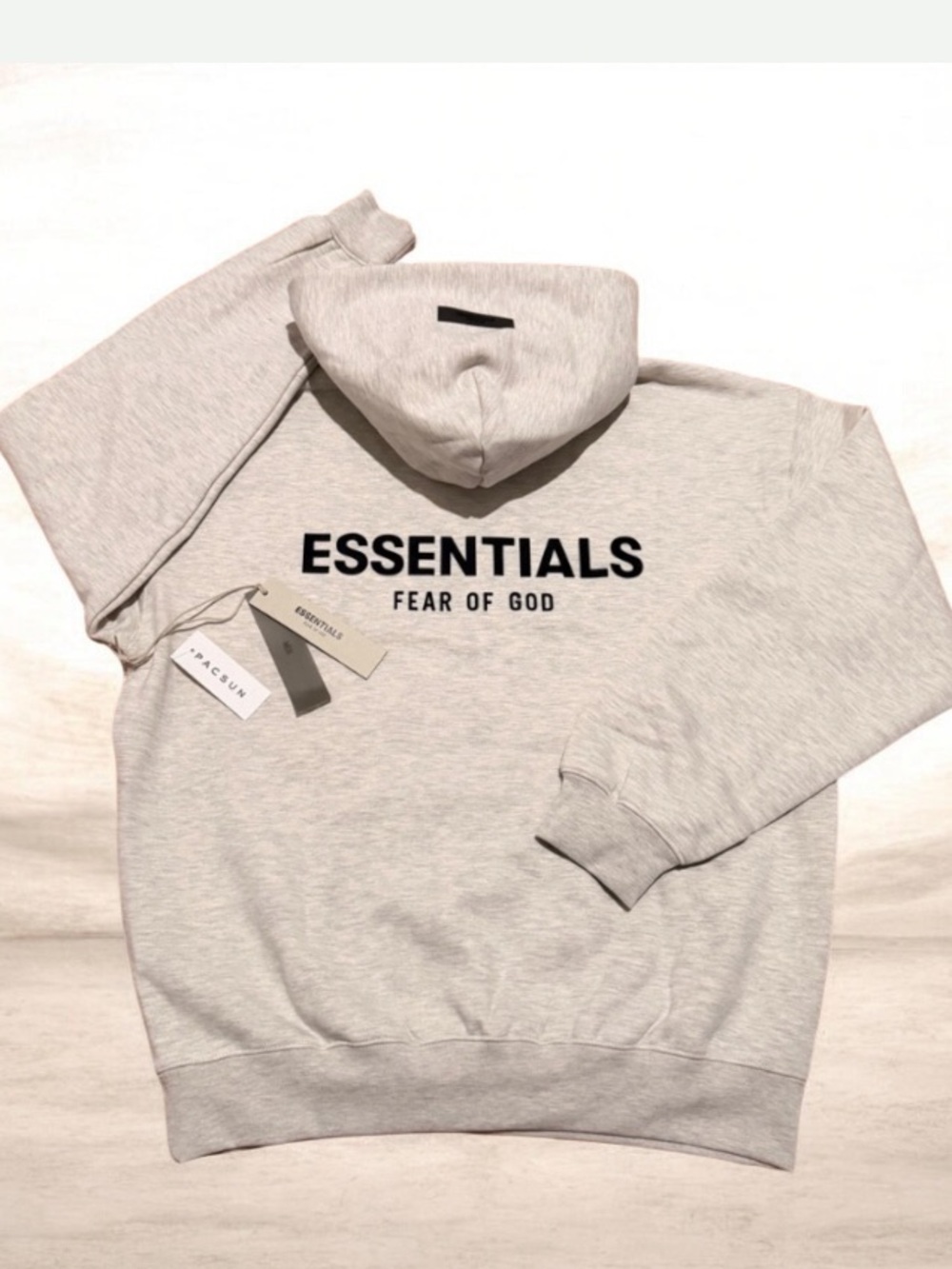 🆕 Fear of Gods Essentials Hoodie Light Oatmeal Hooded Sweatshirt - Picture 9 of 10